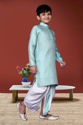 Boy's sky blue printed dhoti kurta 4