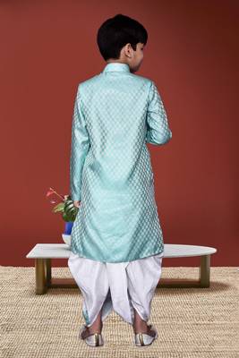 Boy's sky blue printed dhoti kurta 5