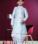 Boy's sky blue printed dhoti kurta