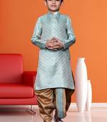 Boy's sky blue printed dhoti kurta