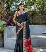Black Woven Pyramid tussar silk blend Festive Looks Saree