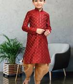 Boy's maroon printed dhoti kurta