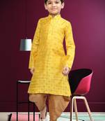 Boy's yellow printed dhoti kurta