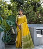 Yellow Woven Pyramid tussar silk blend Festive Looks Saree