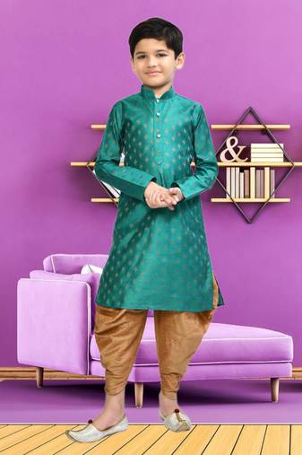 Boy's green printed dhoti kurta