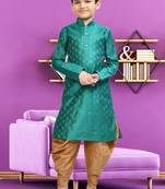 Boy's green printed dhoti kurta