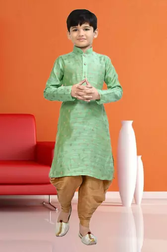 Boy's pista green printed dhoti kurta