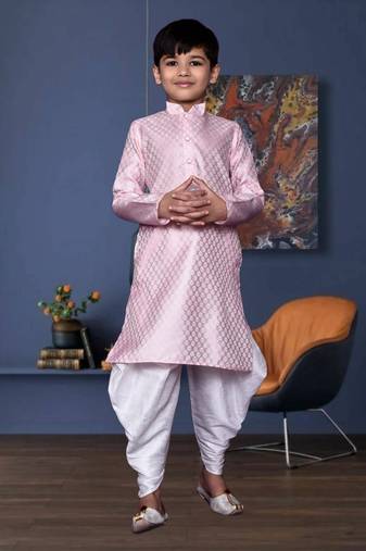 Boy's pink printed dhoti kurta