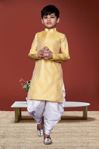 Boy's yellow printed dhoti kurta