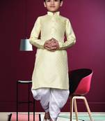 Boy's lemon yellow printed dhoti kurta