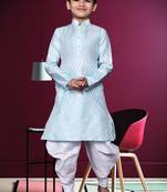 Boy's sky blue printed dhoti kurta