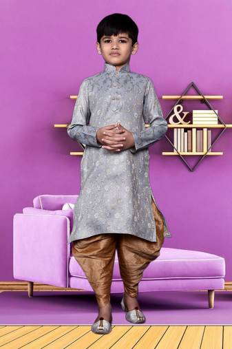 Boy's grey woven dhoti kurta