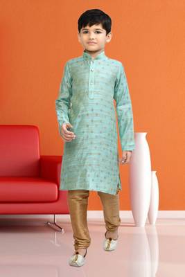 Boy's sea green printed kurta pyjama 1