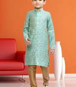 Boy's sea green printed kurta pyjama