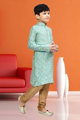 Boy's sea green printed kurta pyjama 3