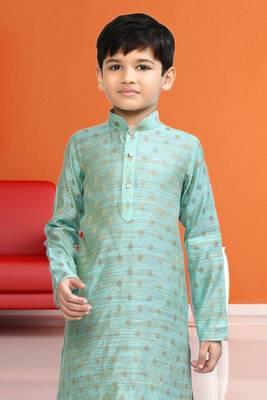 Boy's sea green printed kurta pyjama 4