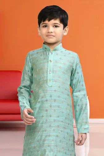 Boy's sea green printed kurta pyjama