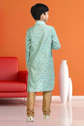 Boy's sea green printed kurta pyjama