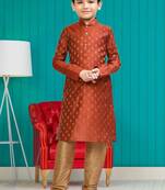 Boy's brown printed  kurta pyjama