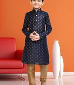 Boy's navy blue printed  kurta pyjama