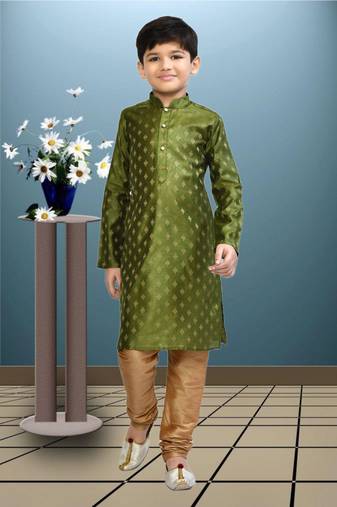 Boy's green printed  kurta pyjama