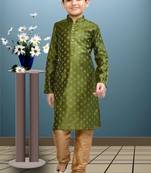 Boy's green printed  kurta pyjama