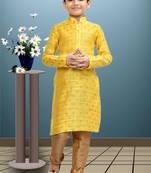 Boy's yellow printed  kurta pyjama
