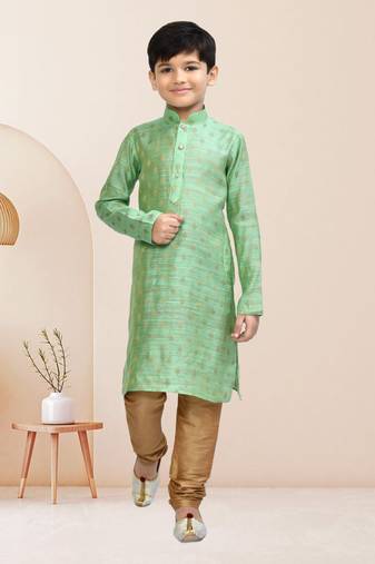 Boy's pista green printed  kurta pyjama