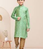 Boy's pista green printed  kurta pyjama