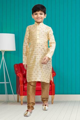 Boy's fawn printed  kurta pyjama
