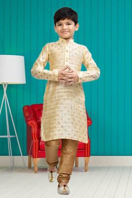 Boy's fawn printed  kurta pyjama 2