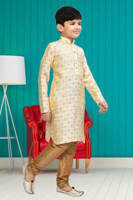 Boy's fawn printed  kurta pyjama 4