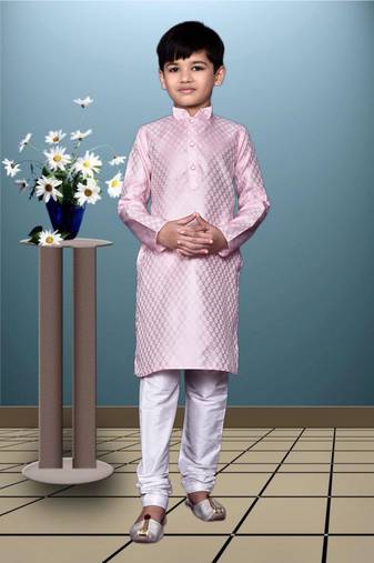 Boy's pink printed  kurta pyjama
