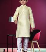 Boy's lemon yellow printed  kurta pyjama