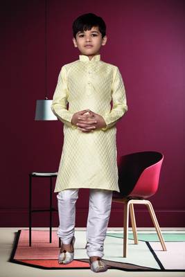 Boy's lemon yellow printed  kurta pyjama 2