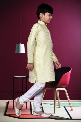 Boy's lemon yellow printed  kurta pyjama 3