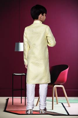 Boy's lemon yellow printed  kurta pyjama 4