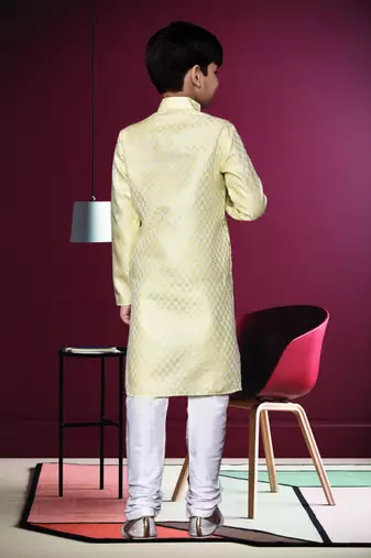 Boy's lemon yellow printed  kurta pyjama