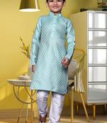 Boy's sky blue printed  kurta pyjama