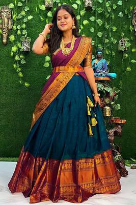 South Indian Traditonal Woven With Zari Work Half Saree 4