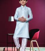 Boy's sky blue printed  kurta pyjama
