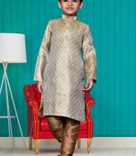 Boy's gold printed  kurta pyjama