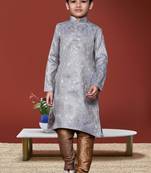 Boy's grey woven  kurta pyjama