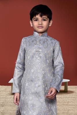 Boy's grey woven  kurta pyjama 3