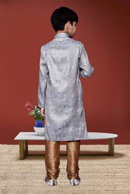 Boy's grey woven  kurta pyjama 5