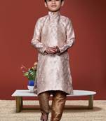 Boy's peach woven  kurta pyjama