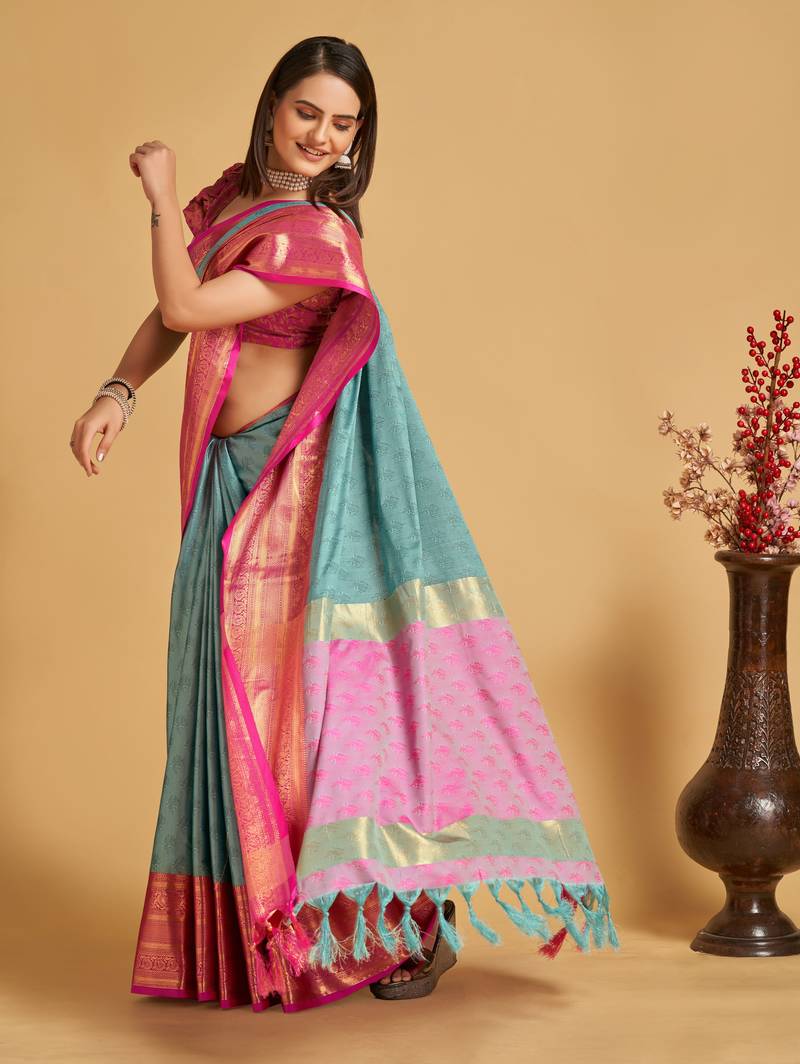 Skypink Woven Silk Blend Party Wear Saree With Blouse