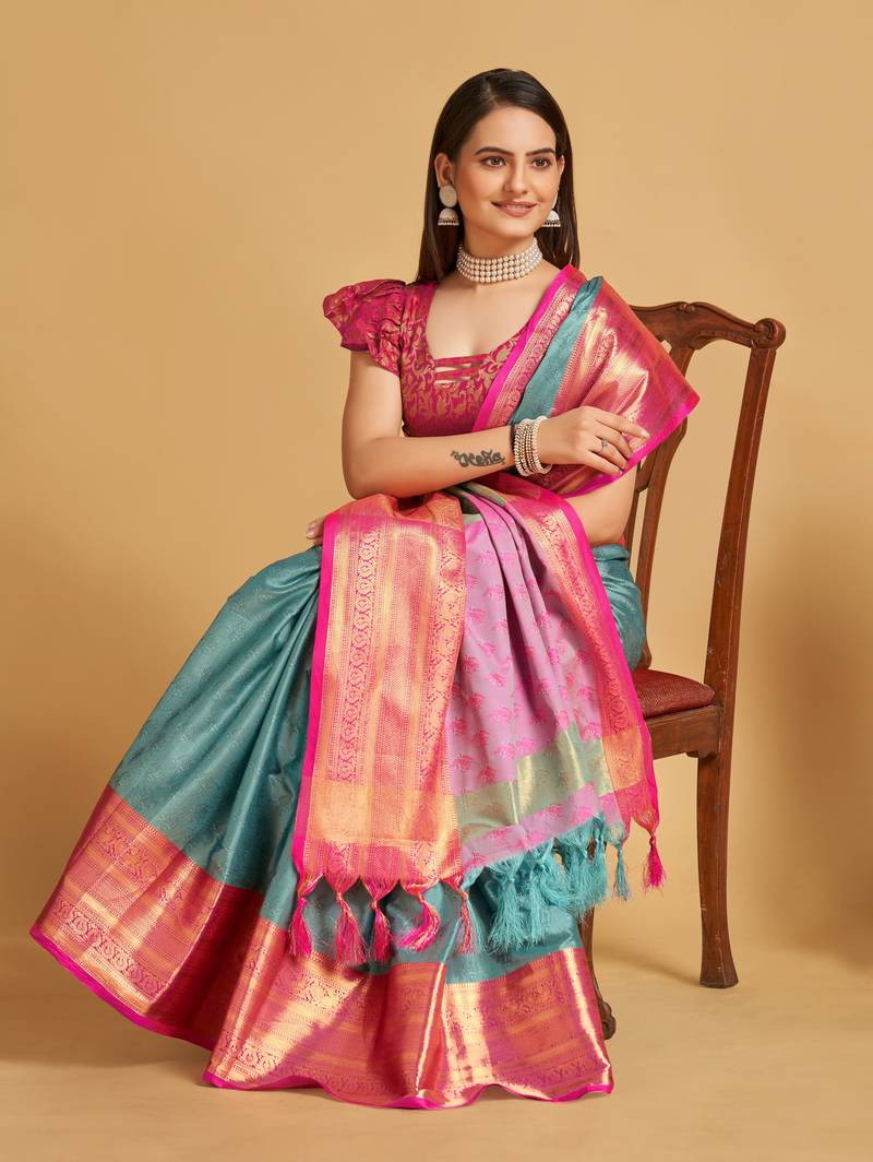 Skypink Woven Silk Blend Party Wear Saree With Blouse