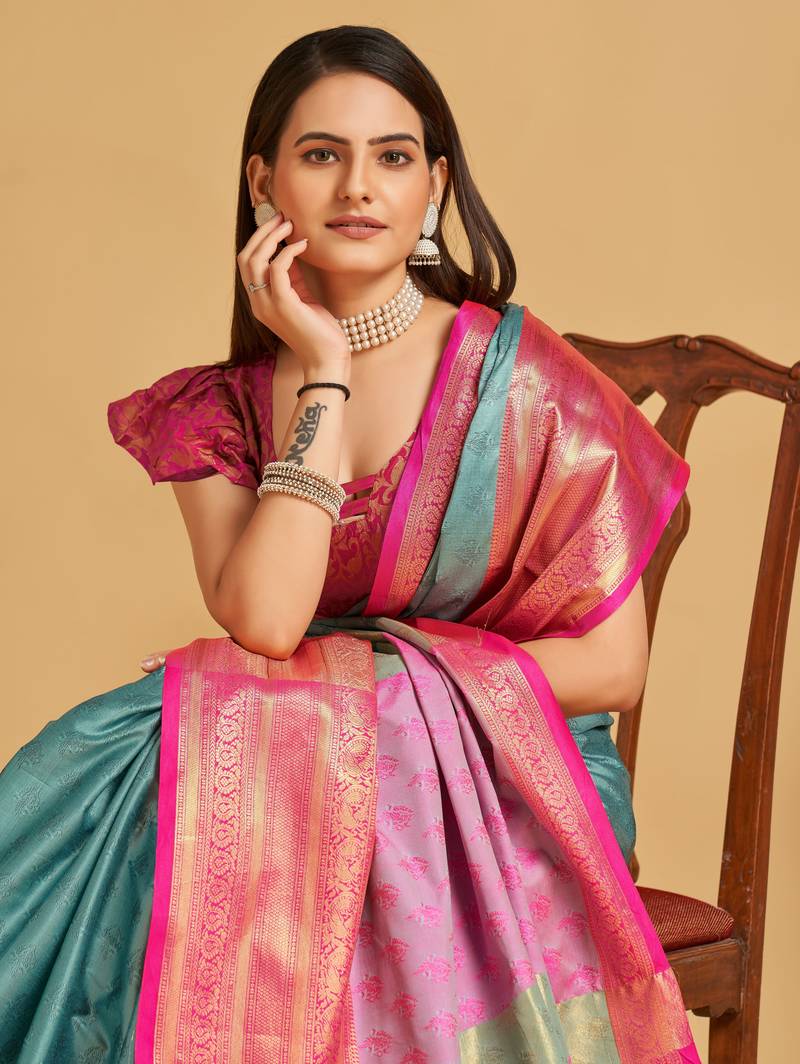 Skypink Woven Silk Blend Party Wear Saree With Blouse
