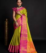 Lemon Woven Silk Blend Party Wear Saree With Blouse